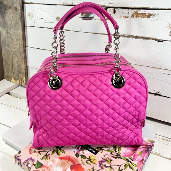Dolce & Gabbana Large Fuchsia “Lily Glam” Canvas Shoulder Bag - Picture 3 of 11